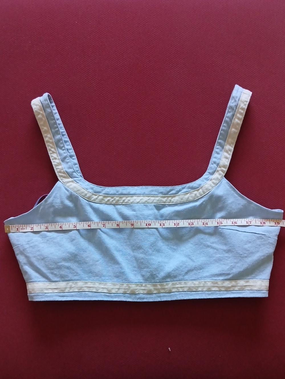Avec Les Filles Light Blue and Cream Square Neck Crop Top XL - Picture 6 of 8